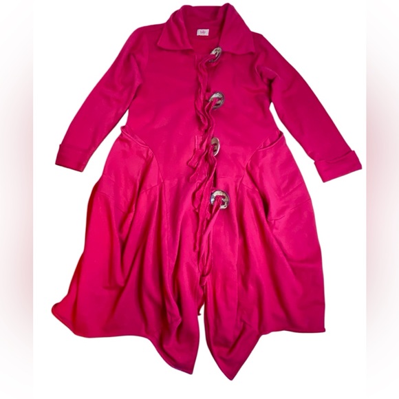 Tulip Red Toggle Lagenlook Collard Duster Jacket Women’s Size M - Picture 7 of 13